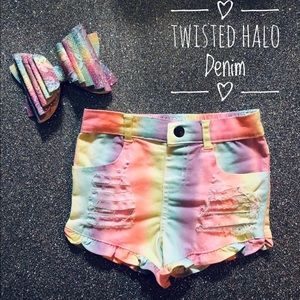 Neon rainbow super cute distressed denim shorts